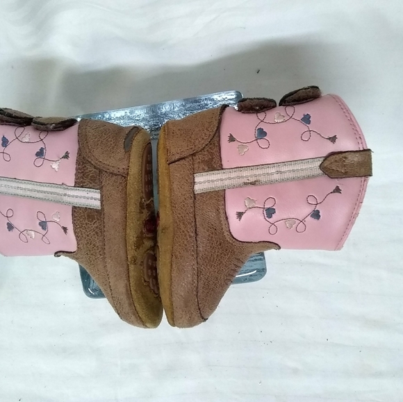 Old West Baby Infant Girls Crib Pink & Brown Leather Cowboy Boots Sz 3 - Picture 3 of 6